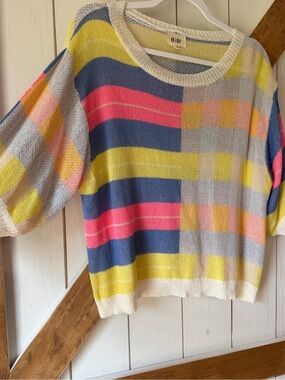 BiBi Multicolor Striped Crewneck Sweater - Yellow, Blue & Pink